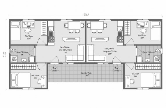 102 м2 Модульные дома со сдвоенными комнатами
